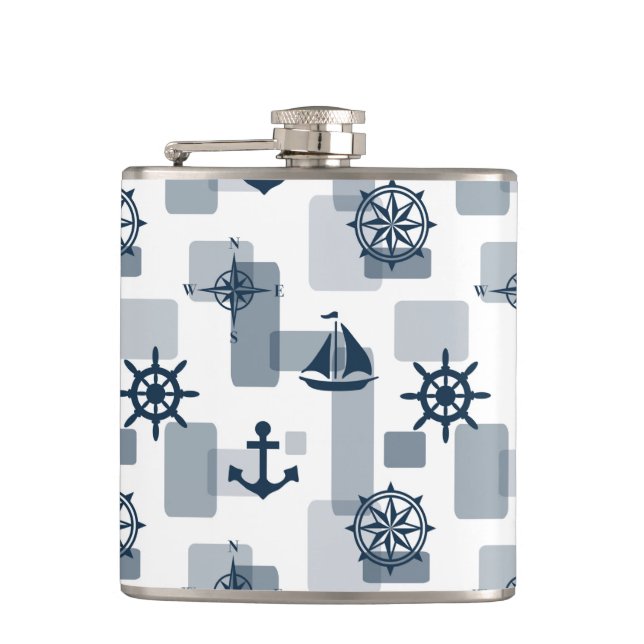 Nautical pattern hip flask (Front)