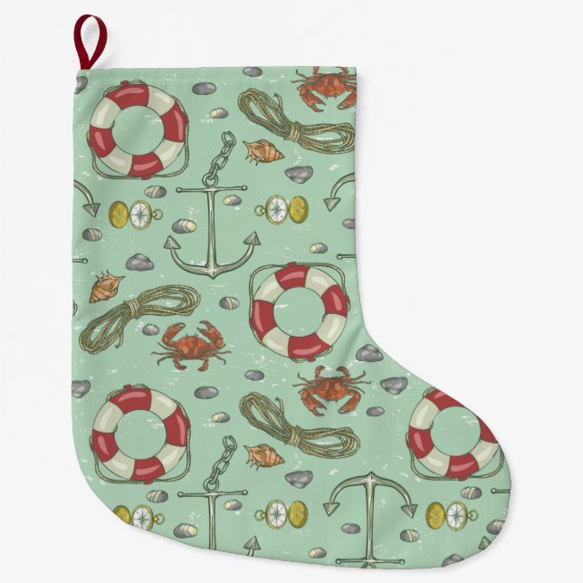Nautical Pattern Large Christmas Stocking (Front)