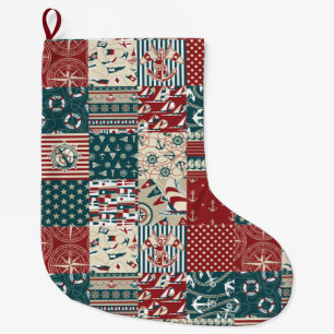 Nautical Pattern Large Christmas Stocking