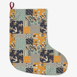 Nautical Pattern Large Christmas Stocking