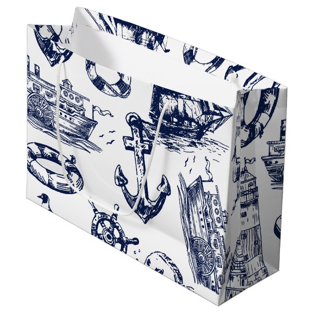 Nautical Pattern Large Gift Bag (Front Angled)