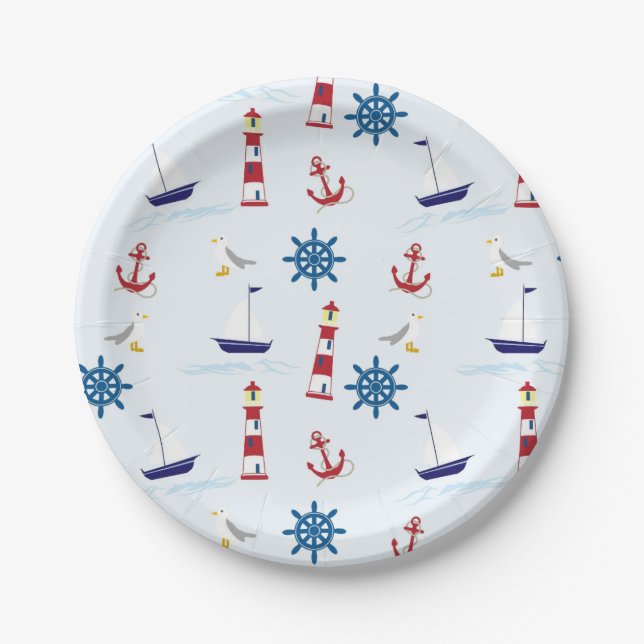 Nautical Pattern Paper Plate (Front)