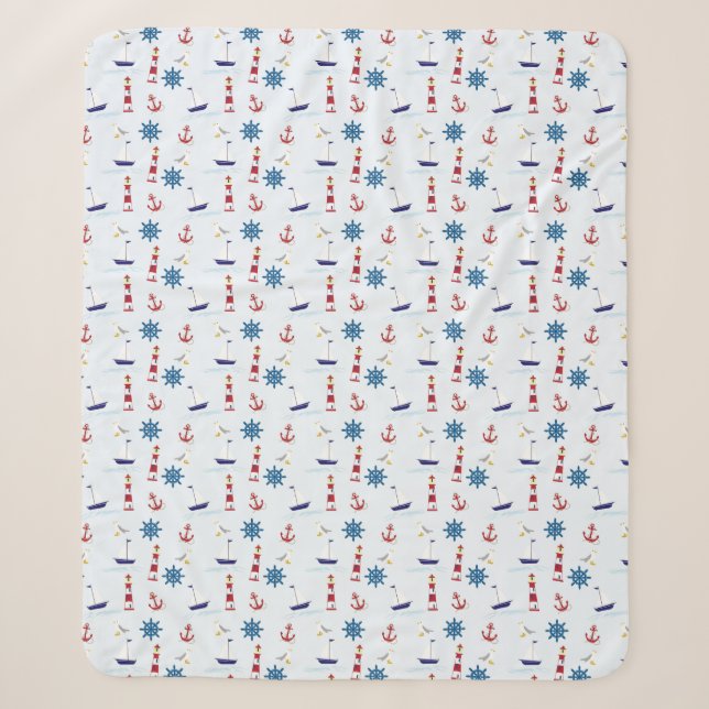 Nautical Pattern Sherpa Blanket (Front)
