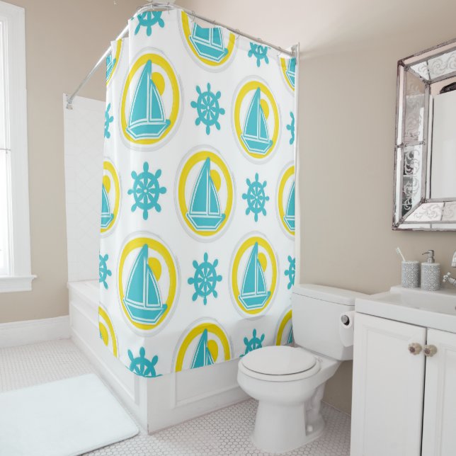 Nautical Pattern Shower Curtain (In Situ)