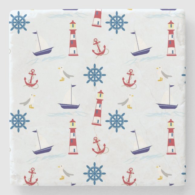 Nautical Pattern Stone Coaster (Front)