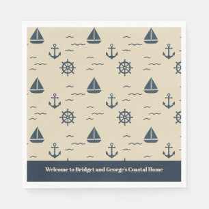 Nautical Pattern with Anchor Sailboat Compass Napkin