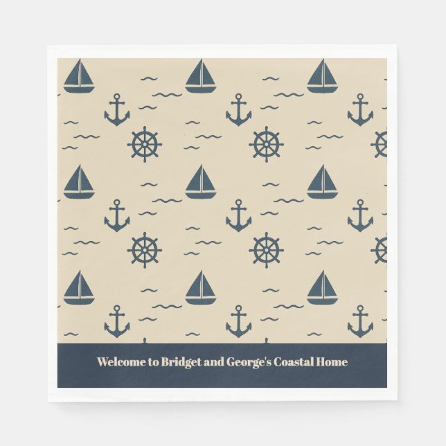 Nautical Pattern with Anchor Sailboat Compass Napkin (Front)