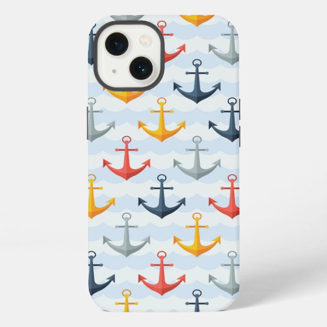 Nautical Pattern with Anchors iPhone Case (Back)