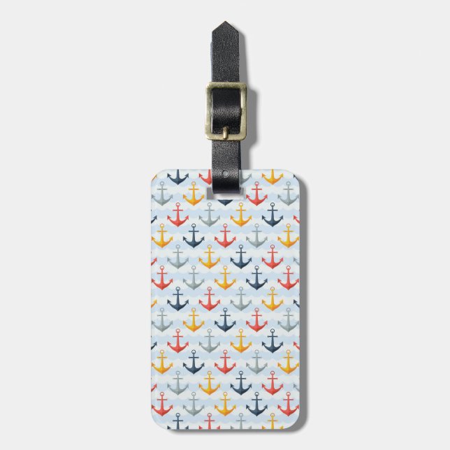 Nautical Pattern with Anchors Luggage Tag (Front Vertical)