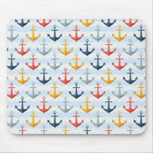 Nautical Pattern with Anchors Mouse Pad