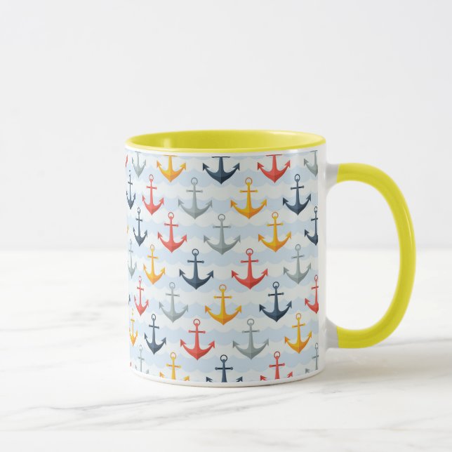 Nautical Pattern with Anchors Mug (Right)