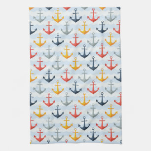 Nautical Pattern with Anchors Tea Towel
