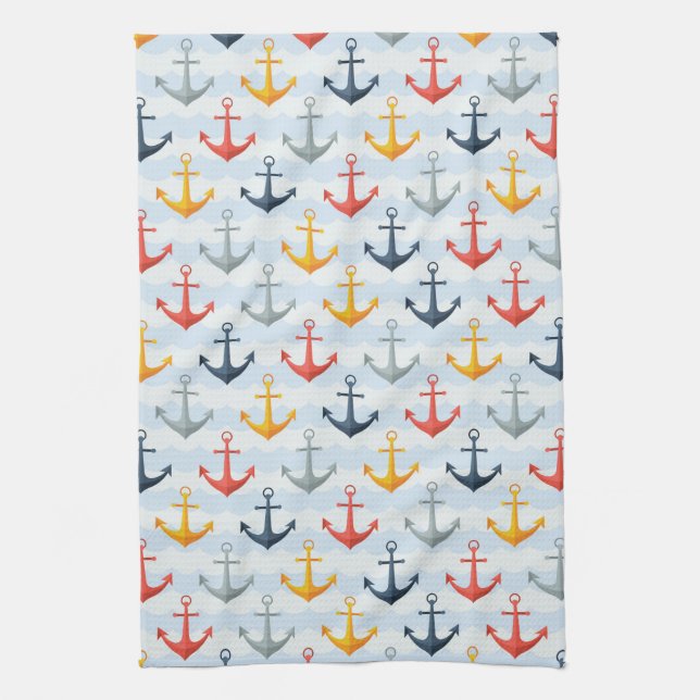 Nautical Pattern with Anchors Tea Towel (Vertical)