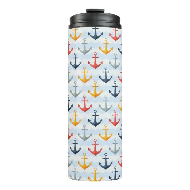 Nautical Pattern with Anchors Thermal Tumbler (Front)