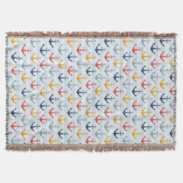 Nautical Pattern with Anchors Throw Blanket (Front)