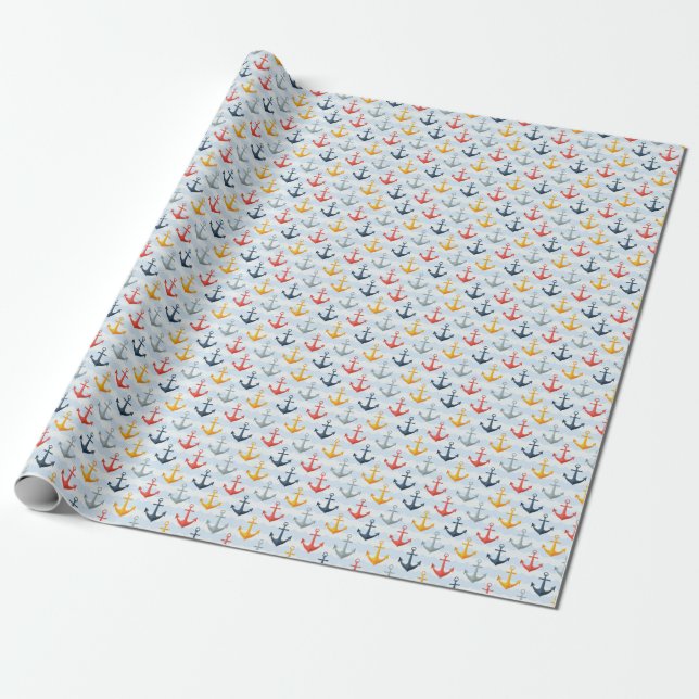Nautical Pattern with Anchors Wrapping Paper (Unrolled)