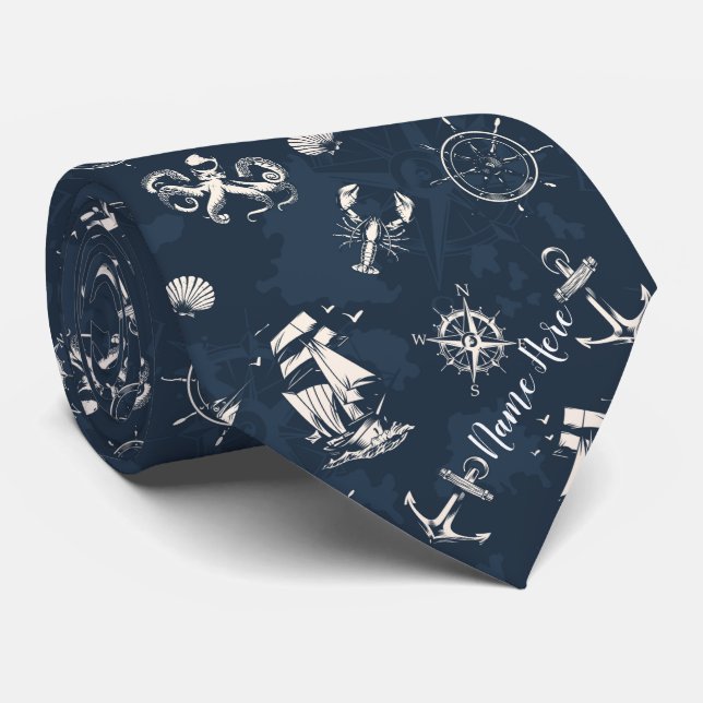 Nautical Pattern with Name Tie (Rolled)