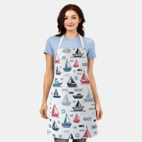 Nautical Pattern with Sailboats and Fish
