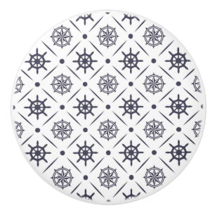 Nautical pattern with sailing wheel and compass ceramic knob
