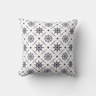 Nautical pattern with sailing wheel and compass cushion