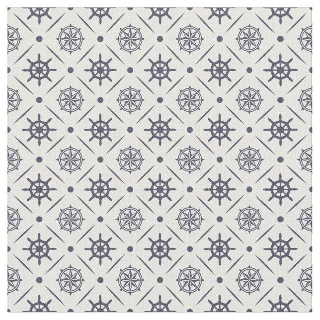 Nautical pattern with sailing wheel and compass fabric (Close Up)