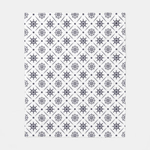 Nautical pattern with sailing wheel and compass fleece blanket