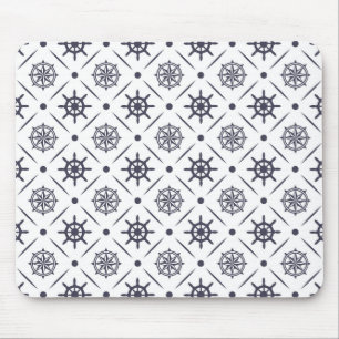 Nautical pattern with sailing wheel and compass mouse pad