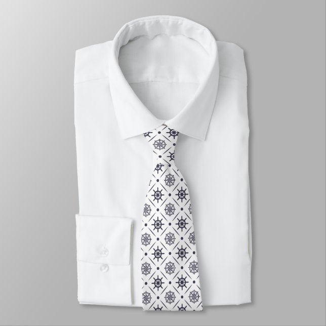 Nautical pattern with sailing wheel and compass tie (Tied)