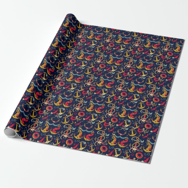 Nautical Pattern Wrapping Paper (Unrolled)