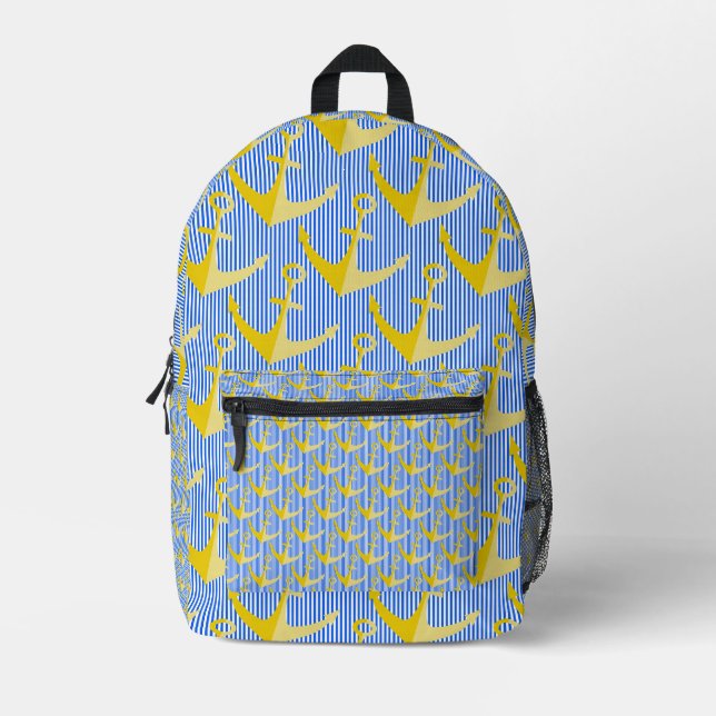 Nautical pattern yellow anchor Backpack (Front)