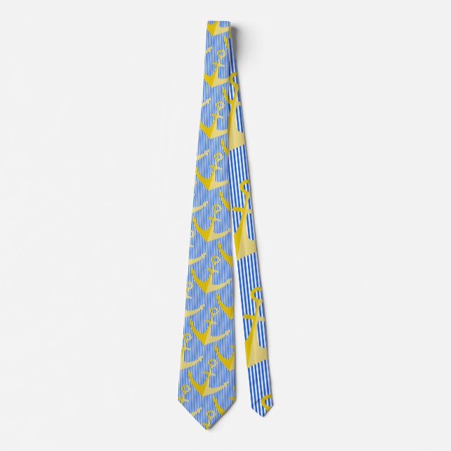 Nautical pattern yellow anchor neck tie (Front)