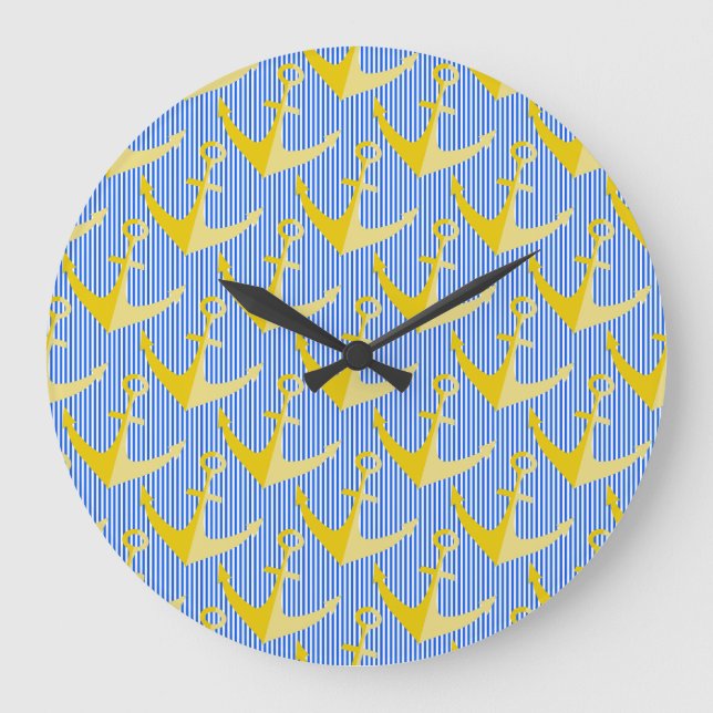 Nautical pattern yellow anchor wall clock (Front)