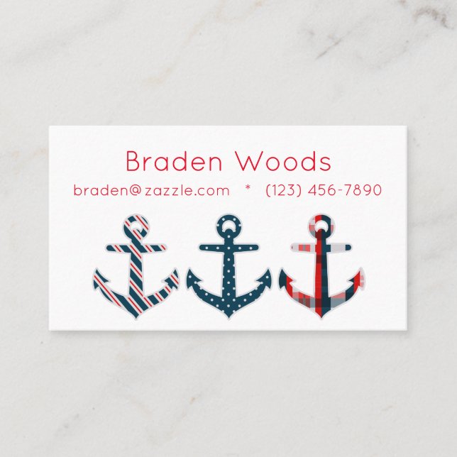 Nautical Patterned Anchors Calling Card (Front)