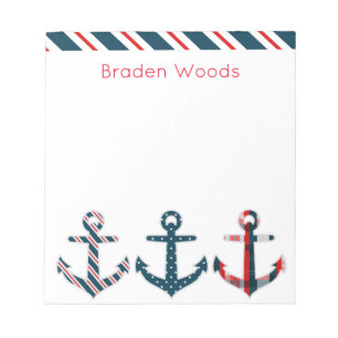 Nautical Patterned Anchors Personalized Notepad