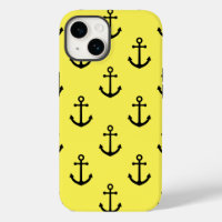 Nautical Patterned Black Anchor Yellow Background