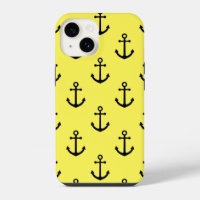 Nautical Patterned Black Anchor Yellow Background