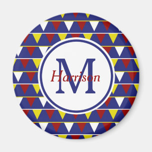 Nautical Pennants on Blue Monogram Magnet