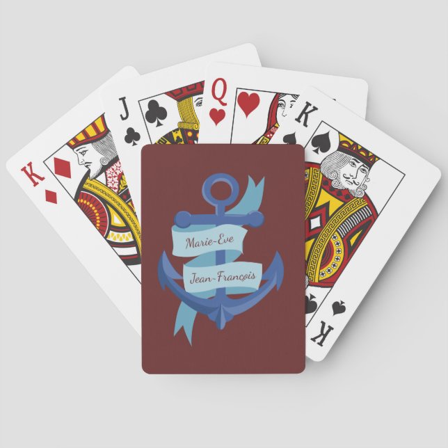 Nautical Personalise Anchor Destination Wedding Playing Cards (Back)