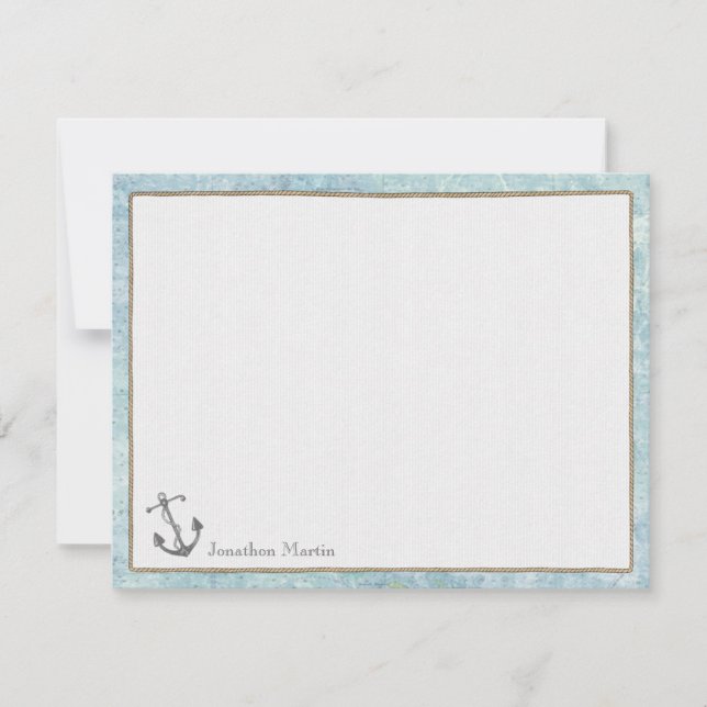 Nautical Personalised Flat Note Cards - Anchor (Front)