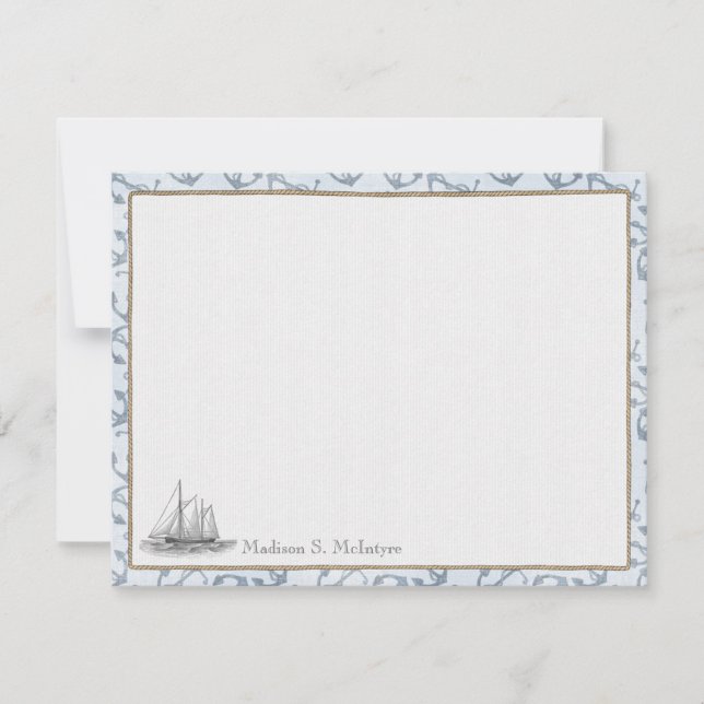 Nautical Personalised Flat Note Cards - Boat (Front)