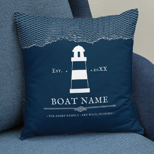 Nautical Personalised lighthouse Boat Name Cushion