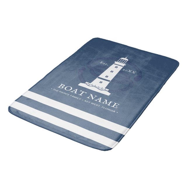 Nautical Personalised lighthouse Boat Name Modern  Bath Mat (Angled)