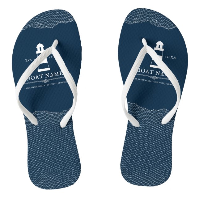 Nautical Personalised Navy Blue lighthouse Boat Jandals (Footbed)