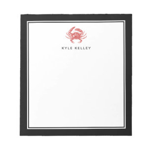 Nautical Personalised Notepad, Red Black Crab Notepad