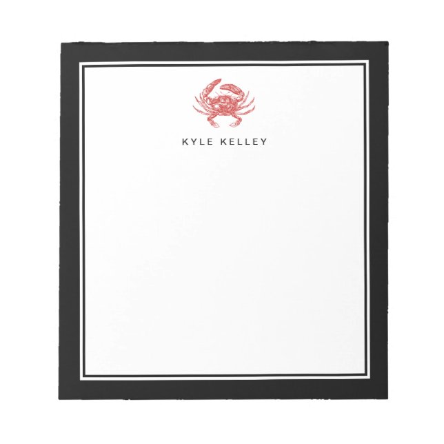 Nautical Personalised Notepad, Red Black Crab Notepad (Front)