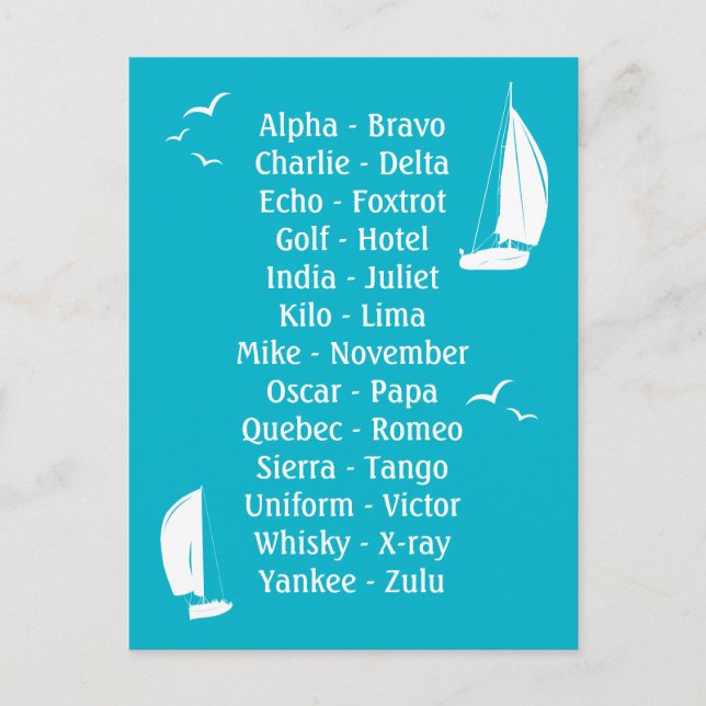 Nautical Phonetic Alphabet Trainee Sailor Postcard (Front)