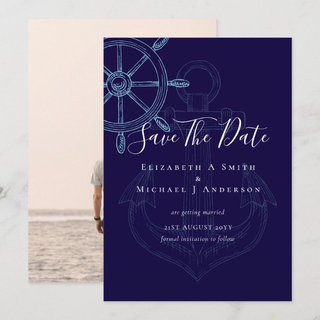 Nautical PHOTO Save Dates Modern Ocean Beach Sea (Front/Back)