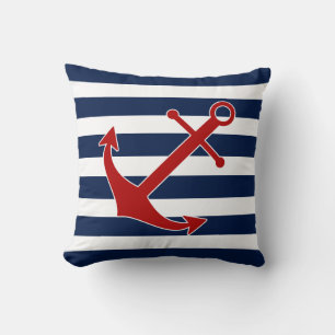 Nautical Pillow, Anchor, Blue and White Maritime Cushion