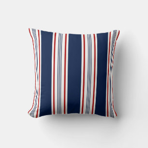 Nautical Pillow, Blue, White, Red Striped Cushion