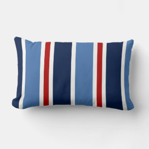 Nautical Pillow, Regatta Stripes, Blue, White, Red Lumbar Cushion